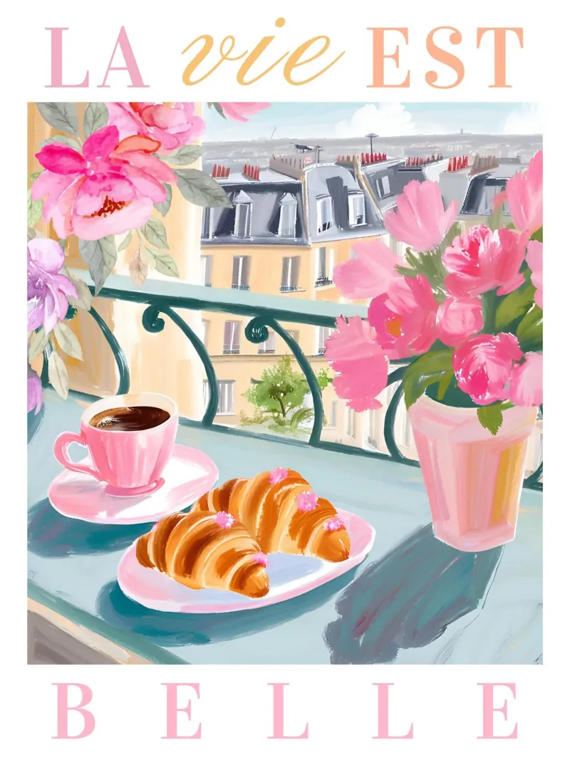 Paris Breakfast Print, Espresso and Croissants pellicola backlit da Bella Studio