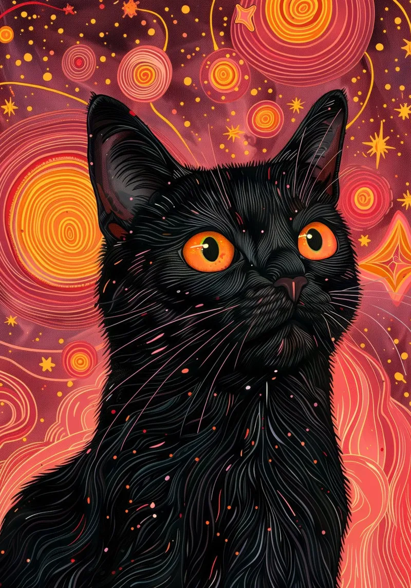 Gatto nero e cosmo rosa pellicola backlit da Justyna Jaszke JBJart