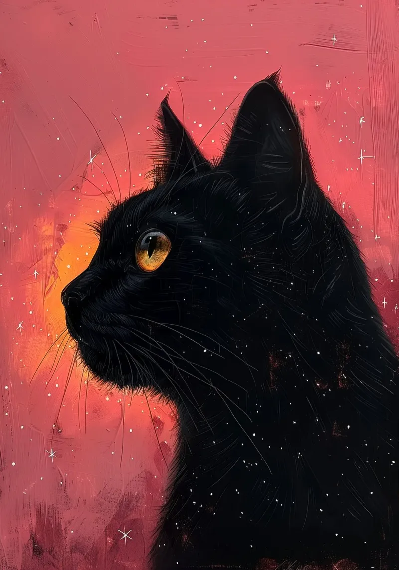 Gatto nero e cosmo rosa pellicola backlit da Justyna Jaszke JBJart