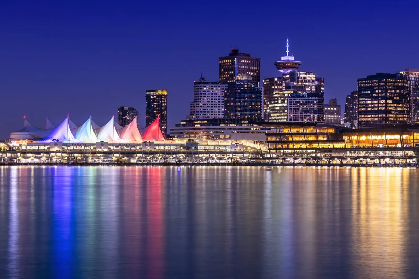 Enchanting evening impression from Vancouver canvas with Floater frame by Melanie Viola