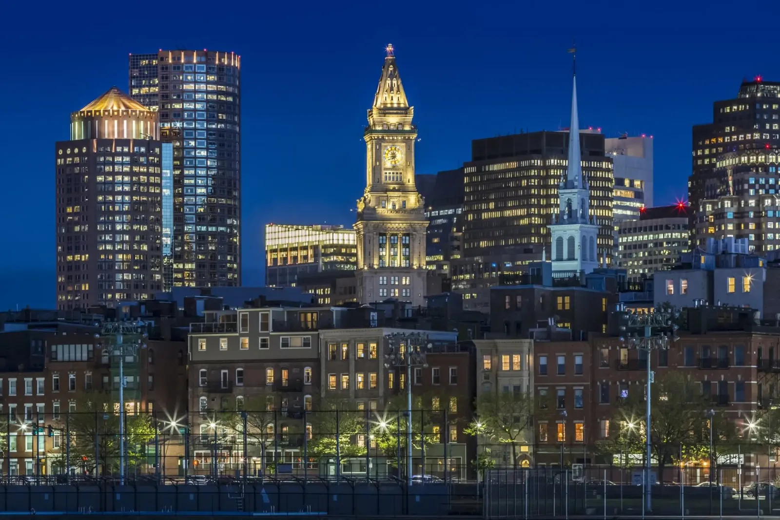 BOSTON Evening skyline of North End & Financial District canvas with Floater frame by Melanie Viola