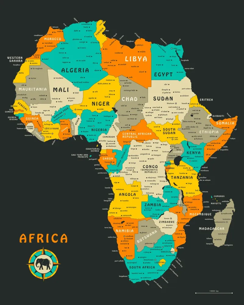 Africa Map poster con telaio in alluminio da Jazzberry Blue