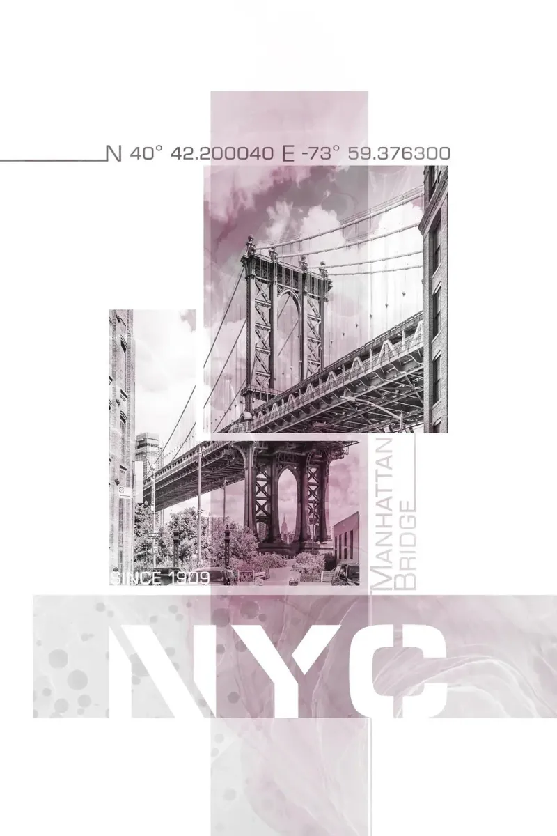 NYC Ponte di Manhattan | Marmor rosa poster con telaio in alluminio da Melanie Viola