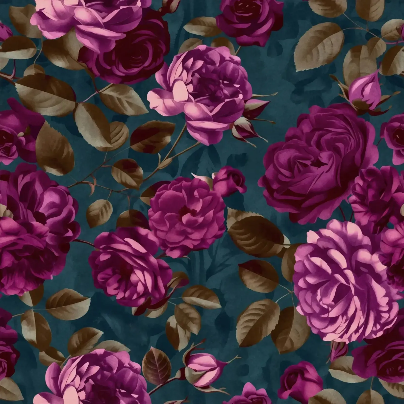 Velluto Moody Flower Grandeur Fucsia Mauve Turchese poster con telaio in plastica da Andrea Haase Floral Passion