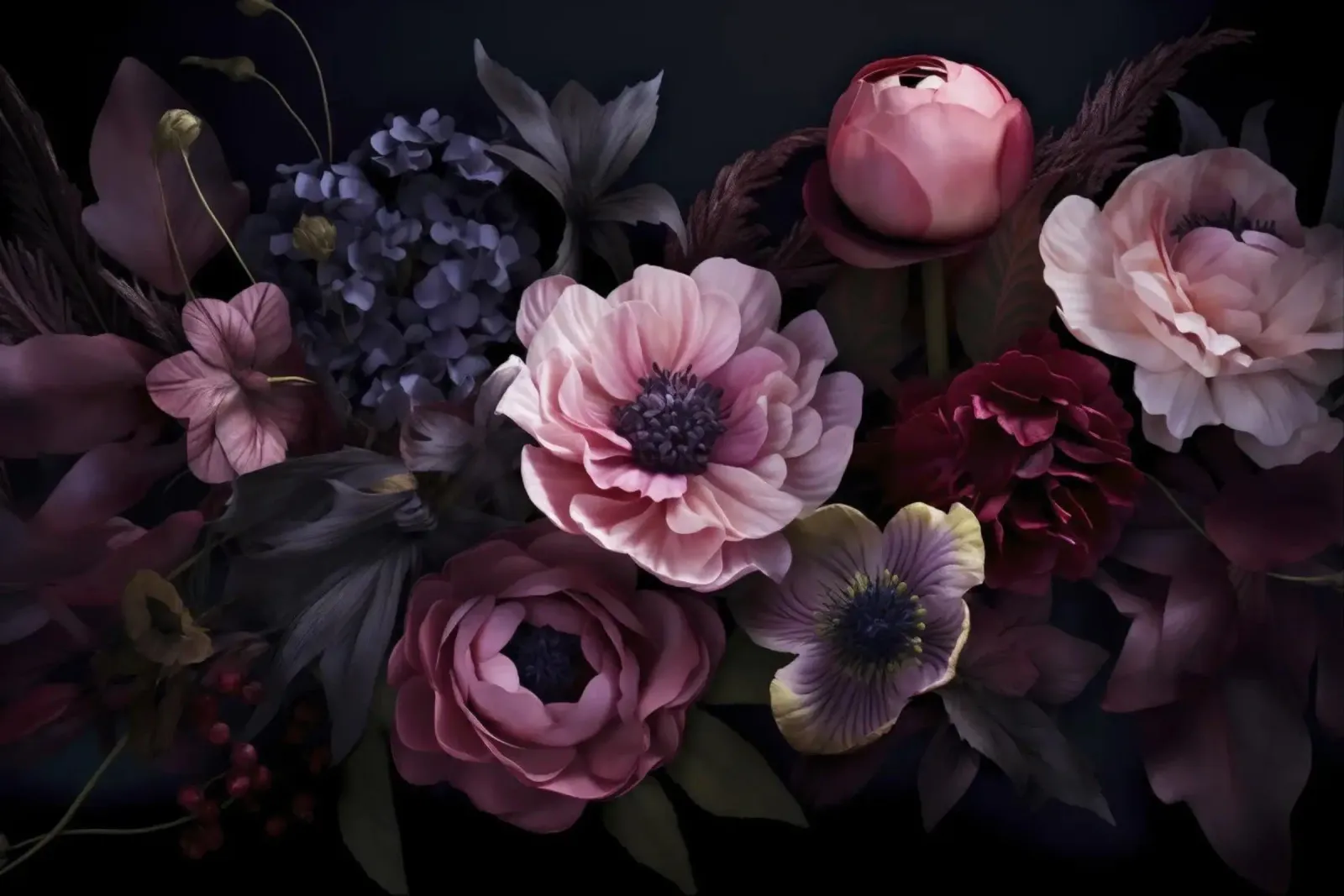 Nächtliche Botanika Vibes Mauve Rosa Hahnemühle von Andrea Haase Floral Passion