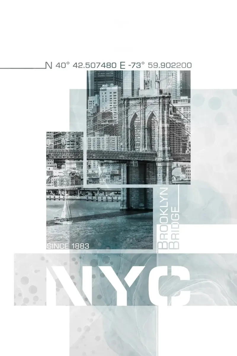 Poster Art NYC Brooklyn Bridge & Skyline | Marmor türkis pellicola backlit da Melanie Viola