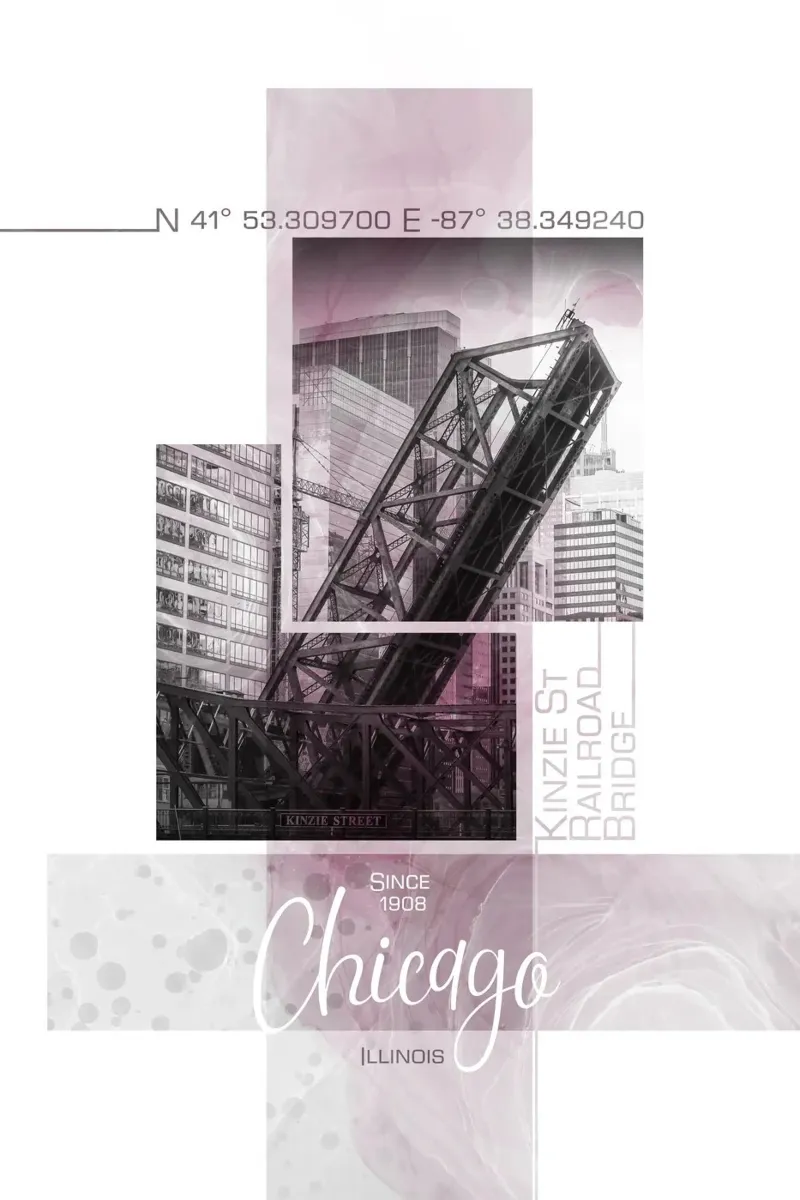 Poster Art CHICAGO Skyline | Marmor rosa poster con telaio in alluminio da Melanie Viola