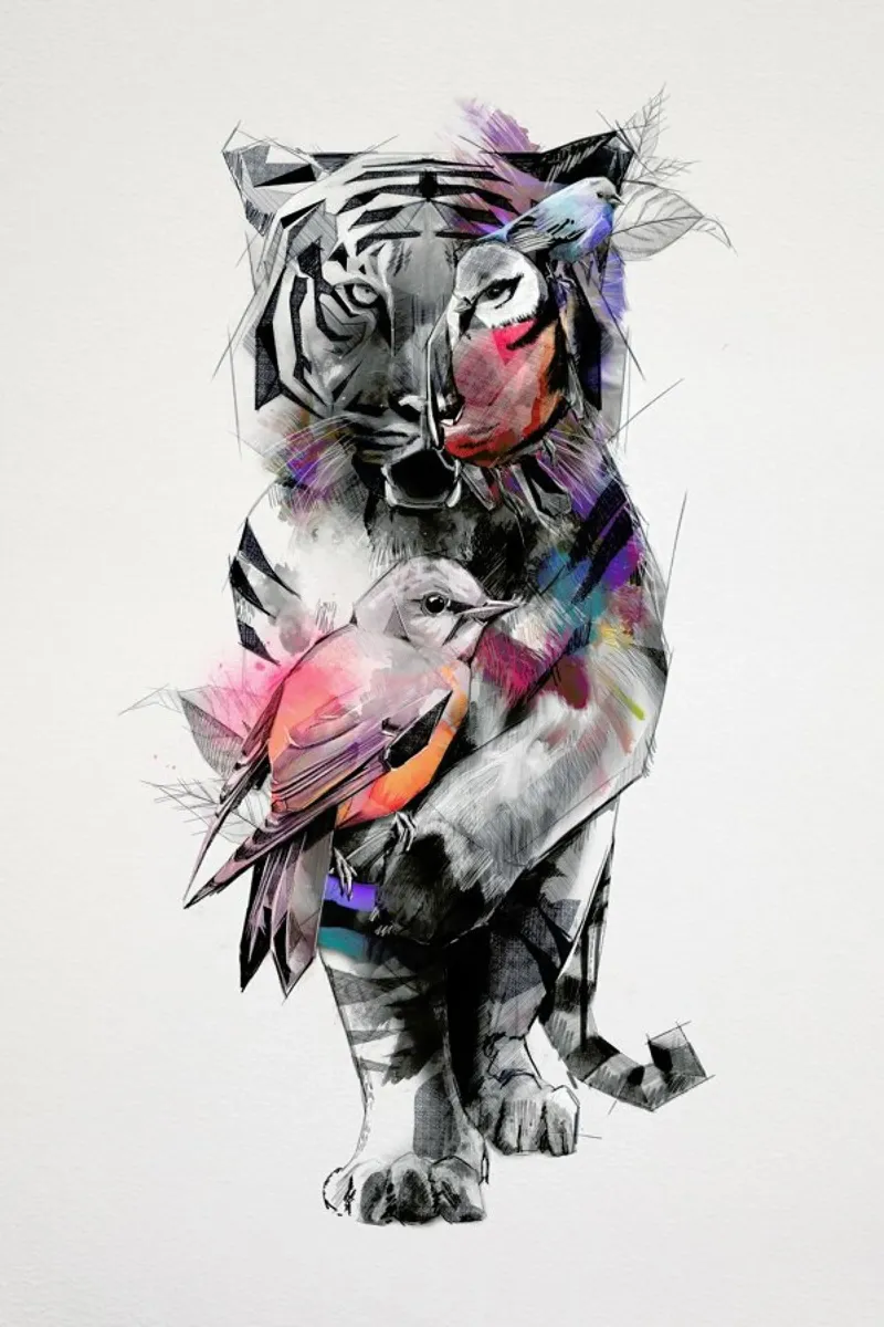 Tigers Eye poster con telaio in legno da Birgit Palma