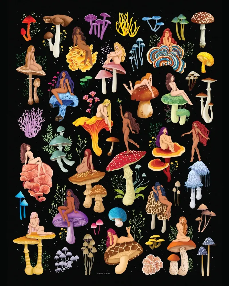 Mushroom Nymphs poster with plastic frame by Nour Tohme