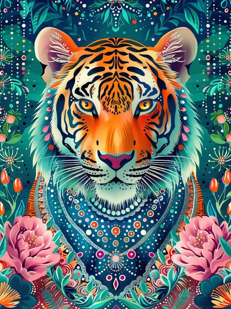 Tigre du temple indien poster avec cadre en plastique de Autofocus