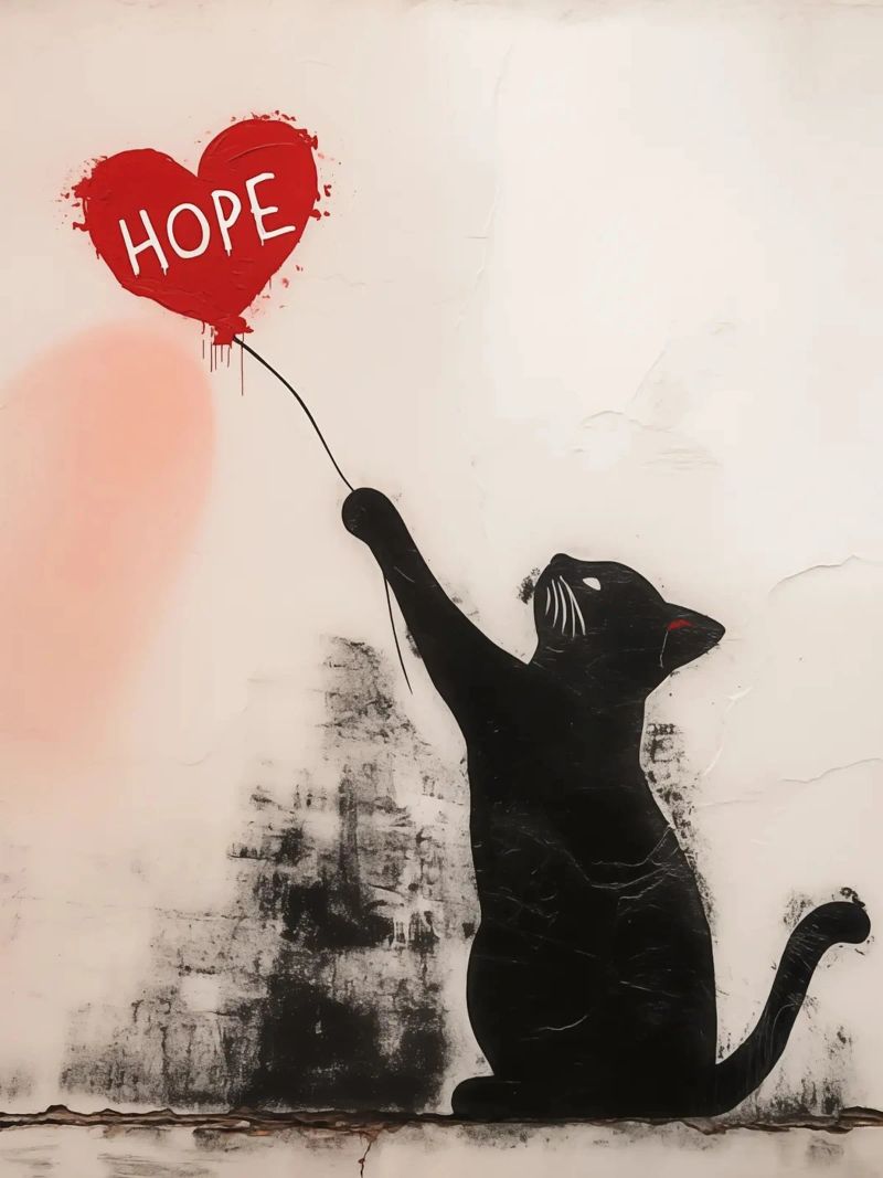 Hoffnung - Banksy Katze mit Rotem Ballon Poster von Autofocus