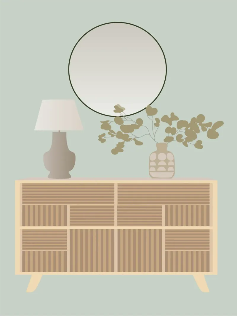 Modern stilleven in eucalyptusgroen canvas met Baklijst van Atelier_SousleMont