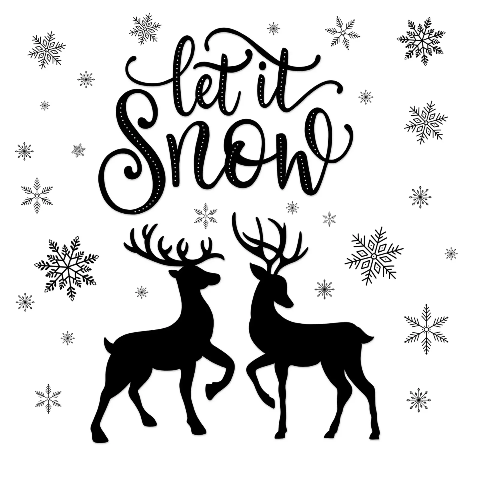 Let It Snow (qu'il neige). Décor de Noël avec un cerf et une biche. poster avec cadre en bois de CalliLetters