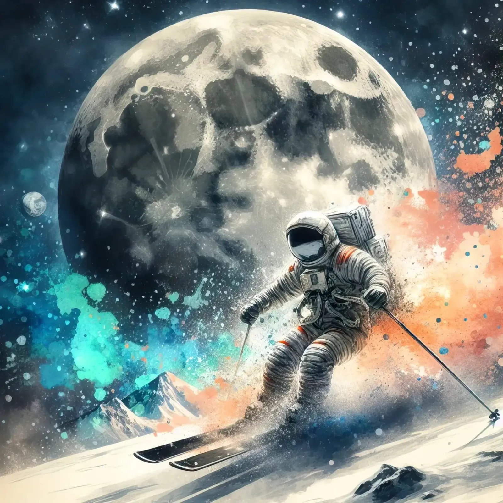 Astronauta che scia sulla luna pellicola backlit da ARTVI-SHOP