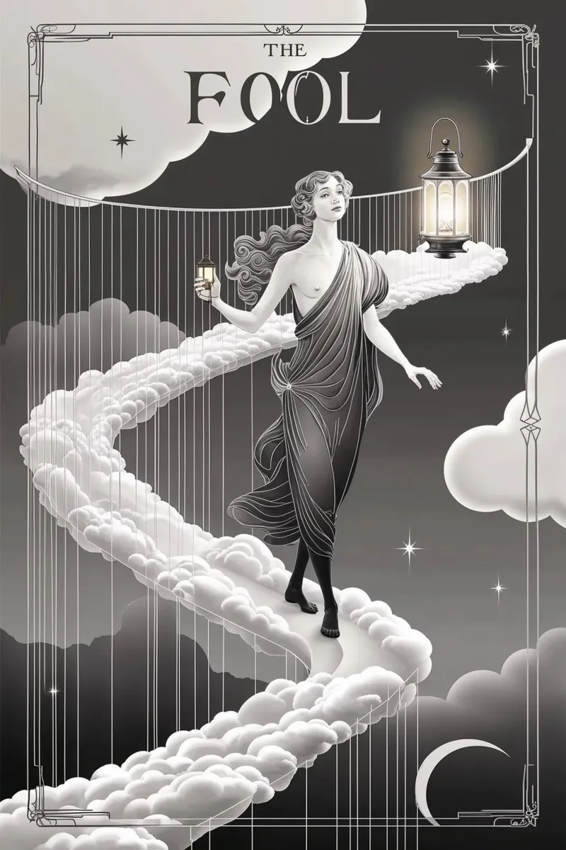 Il Matto - Il sentiero dell'avventuriero poster con telaio in legno da Mystique & Muse
