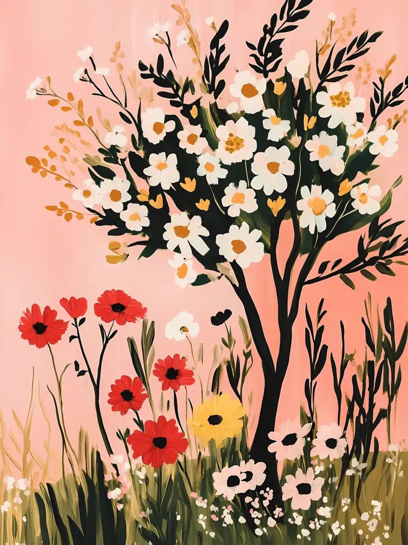 Meadow Wildflowers and Tree canvas by IamHomeStudio