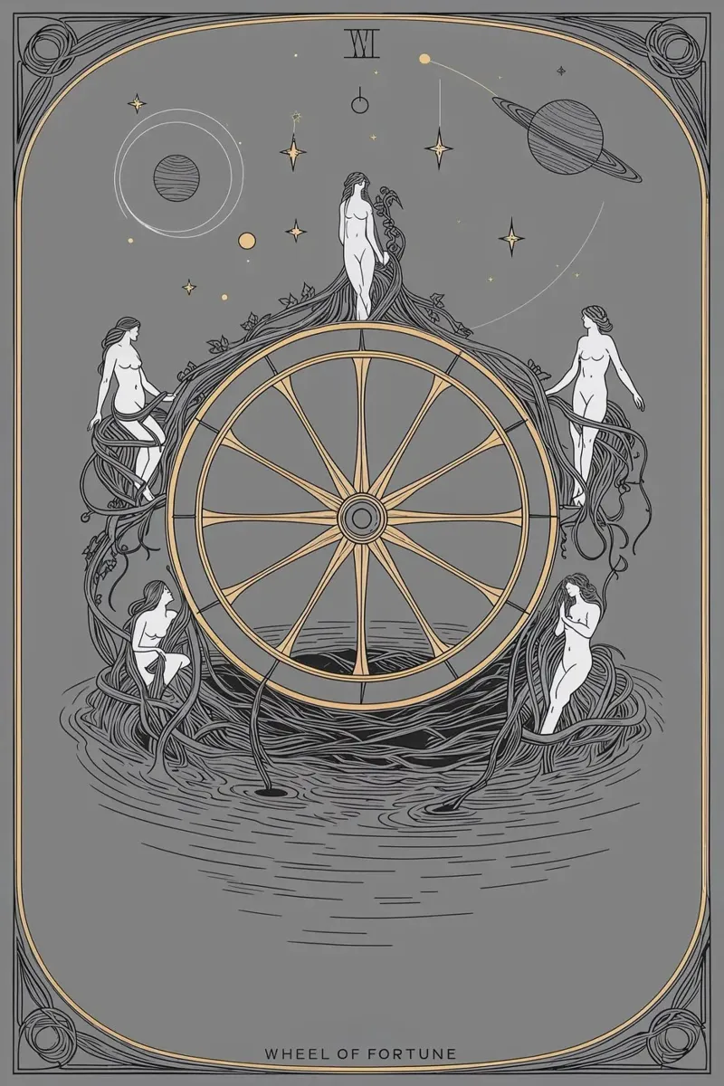 Das Glücksrad - Kosmische Rhythmen Poster mit Kunststoffrahmen von Mystique & Muse