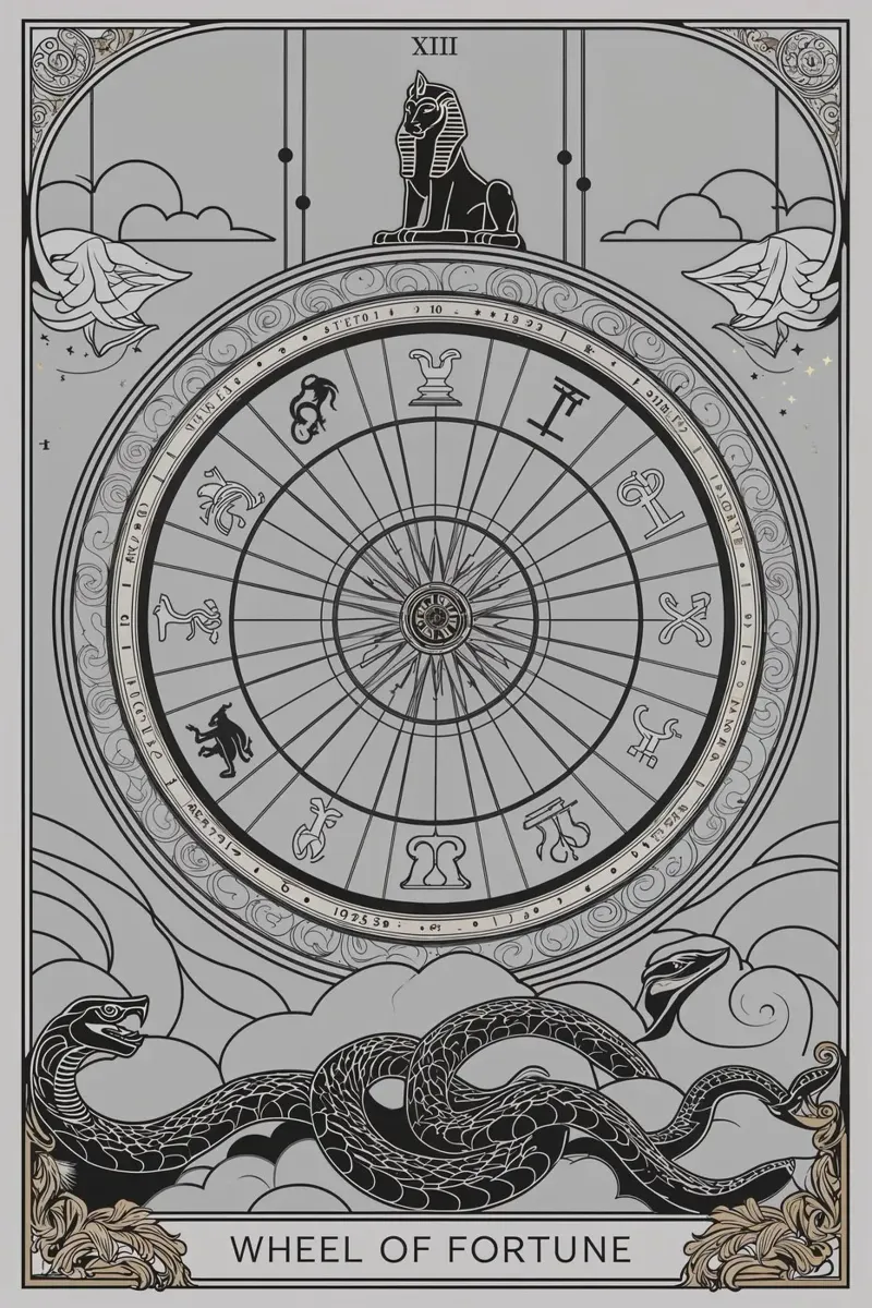 Das Glücksrad - Umarmung des Schicksals Poster mit Kunststoffrahmen von Mystique & Muse
