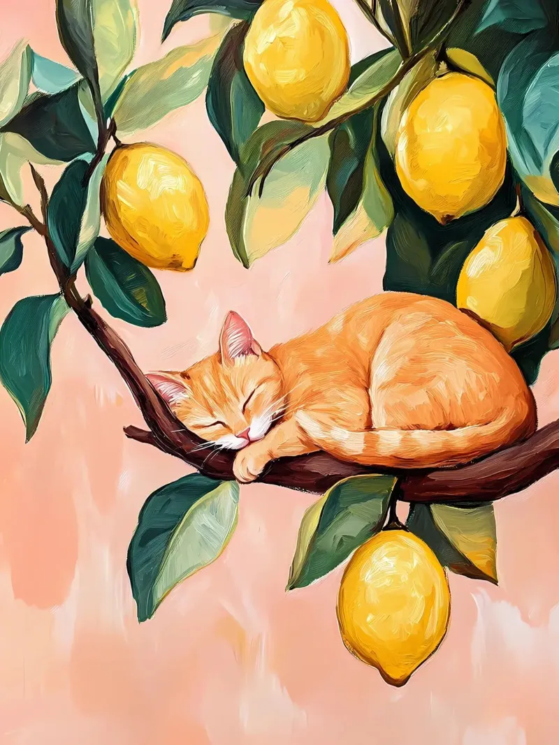 Sleeping red cat on Lemon tree canvas by IamHomeStudio