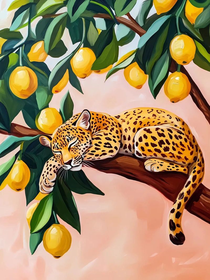 Schlafender Leopard auf Zitronenbaum Poster von Olga Wildrose