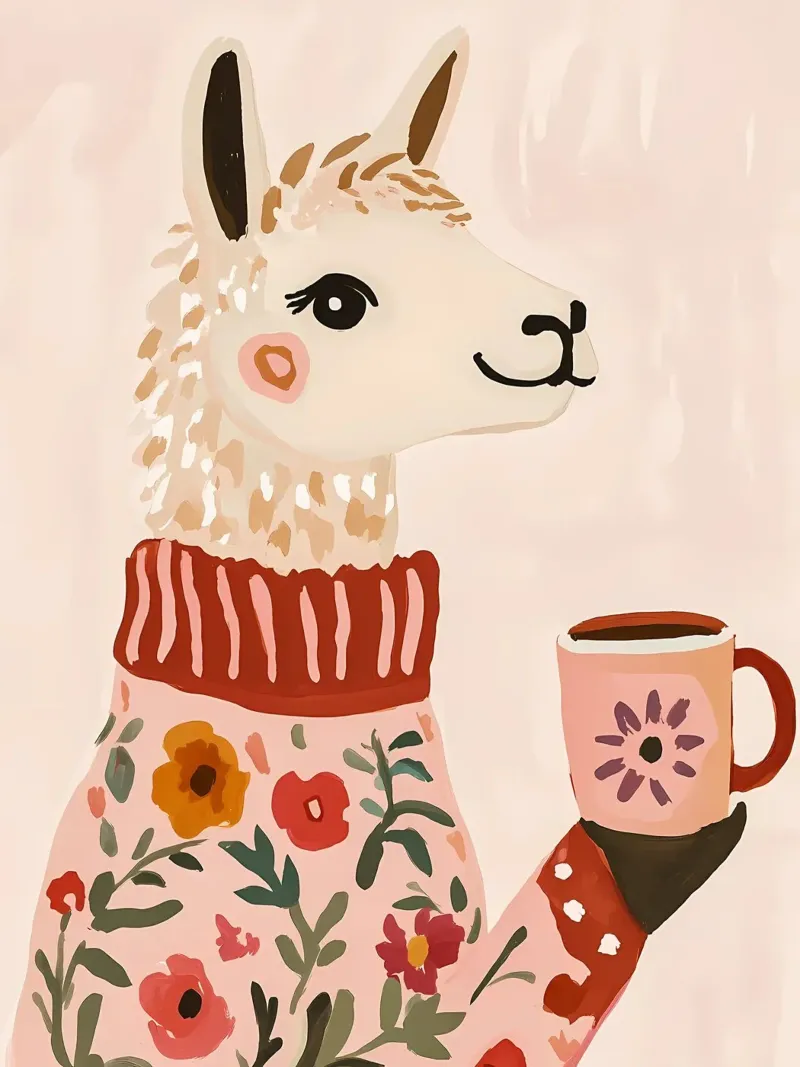 Cute Llama in Sweater with Cup of Coffee pellicola backlit da IamHomeStudio