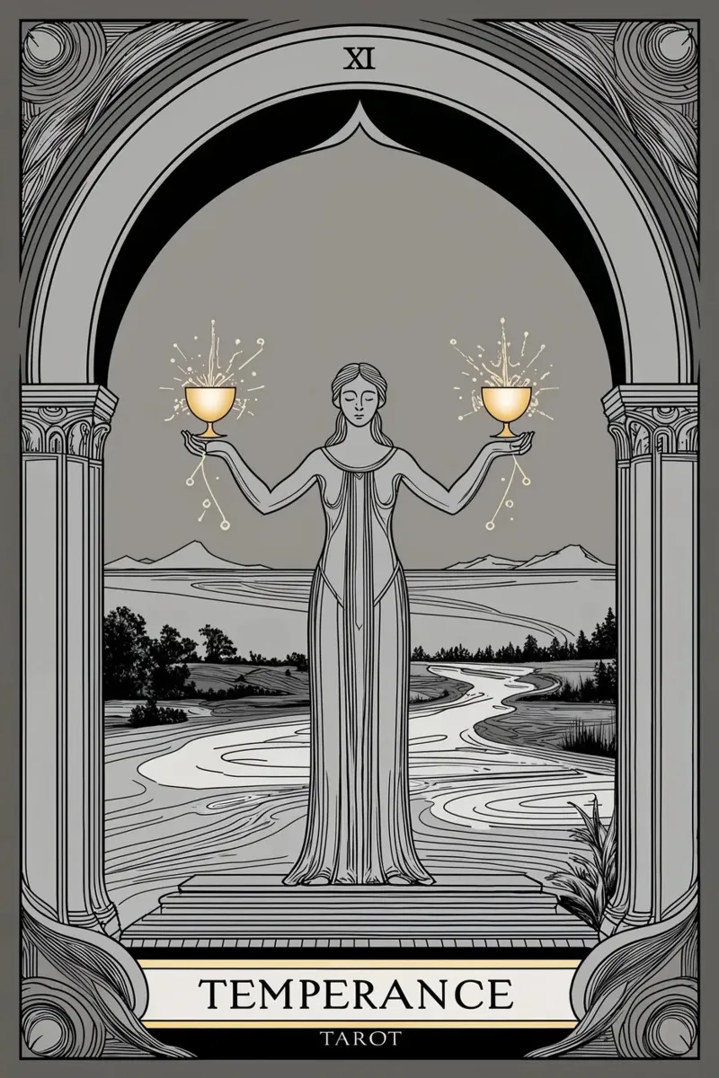 Tarocchi della Temperanza - Angelo dell'equilibrio poster con telaio in legno da Mystique & Muse
