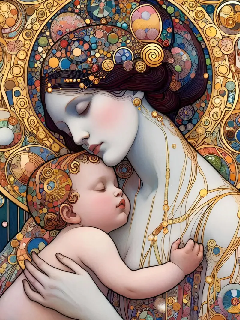 La madre tela con Cornice a cassetta da Art-Nouveau-Dsg
