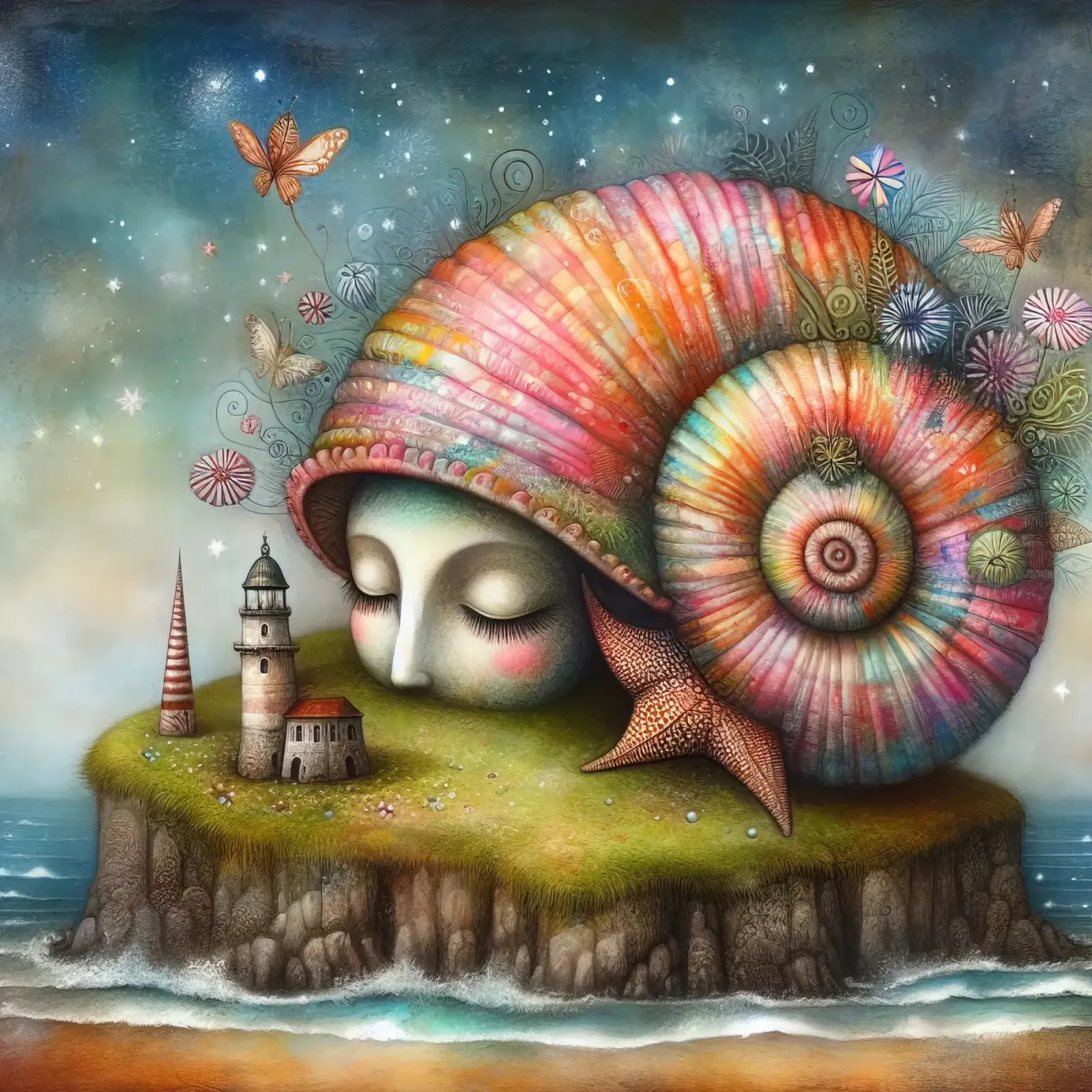 a whimsical seashell canvas by 🎁 ARTVI-SHOP