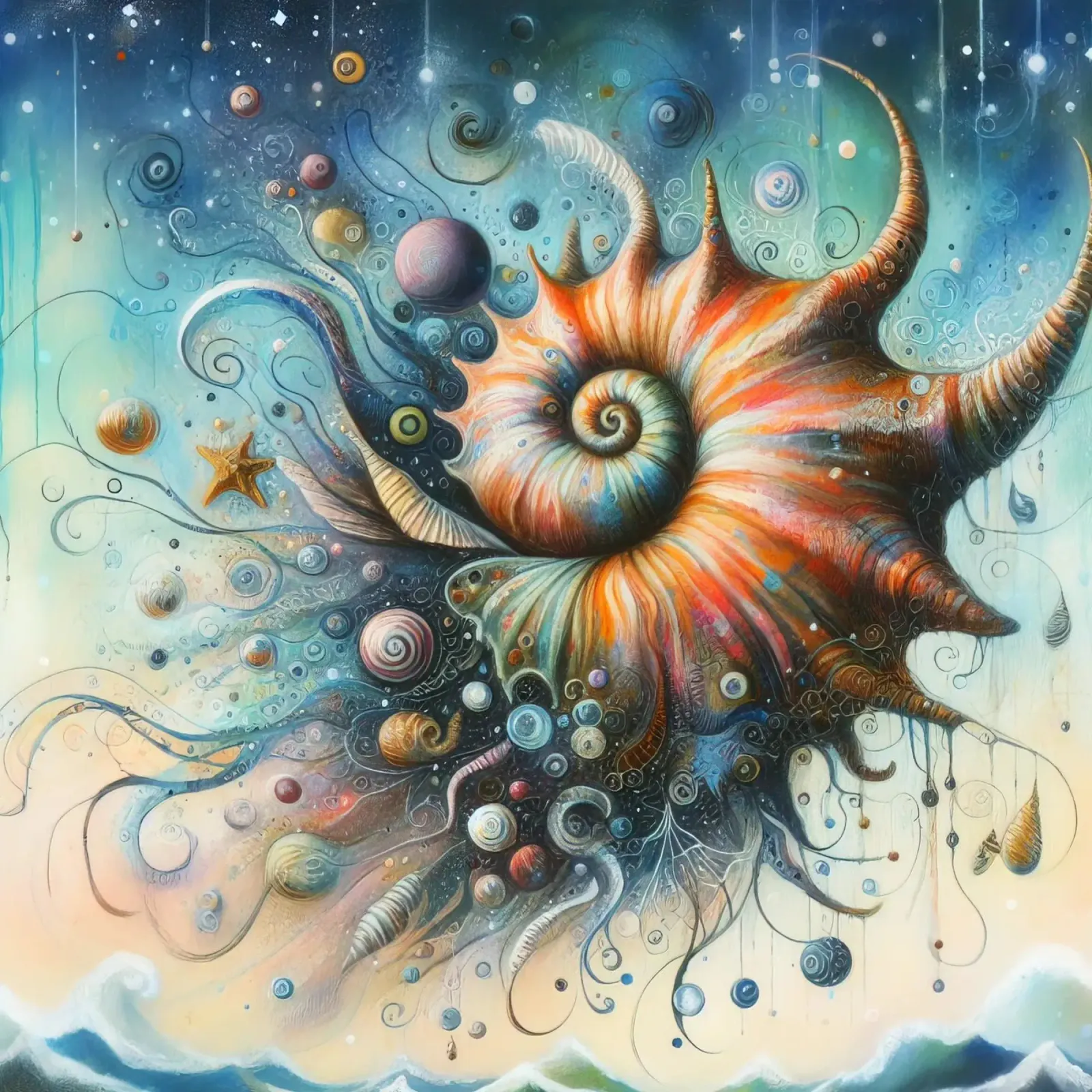 a whimsical seashell canvas with Floater frame by 🎁 ARTVI-SHOP