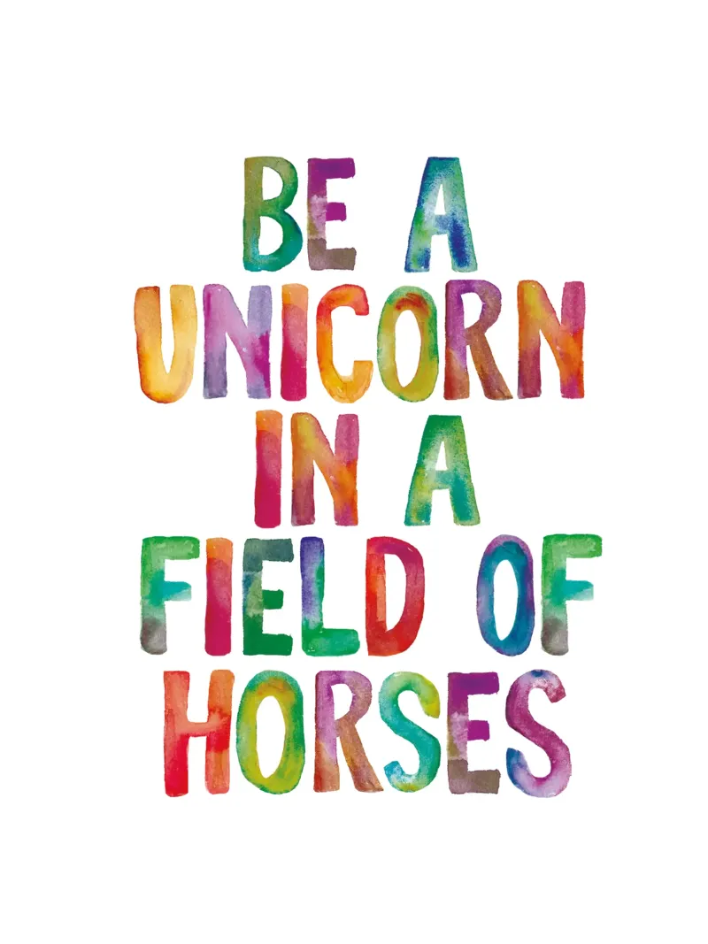 Be a Unicorn in a Field of Horses Rainbow Typography canvas by THE MOTIVATED TYPE