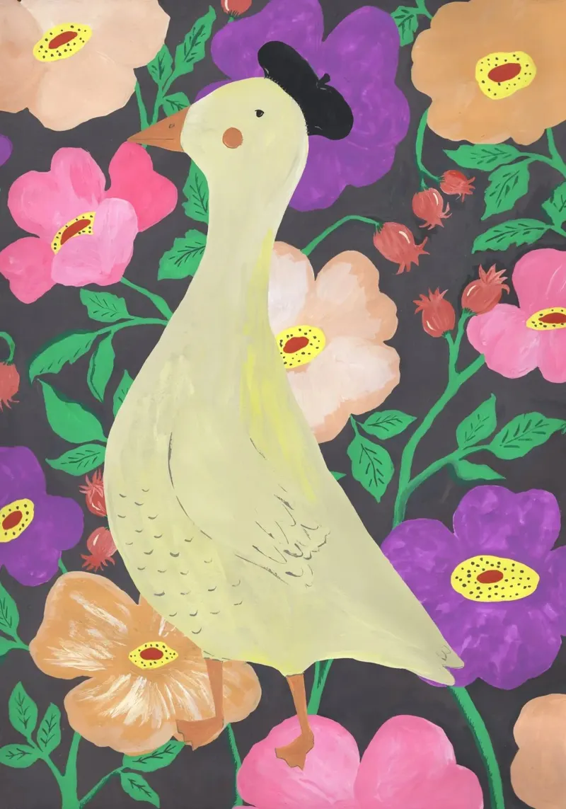 Ducks on Floral Background carta hahnemühle da Atelier Mave