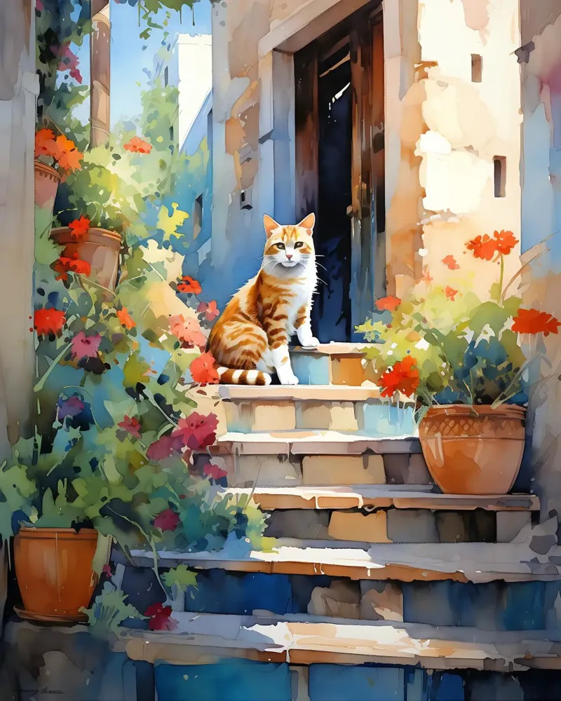 Cat on Stairs plexiglass da Artsy Bessy