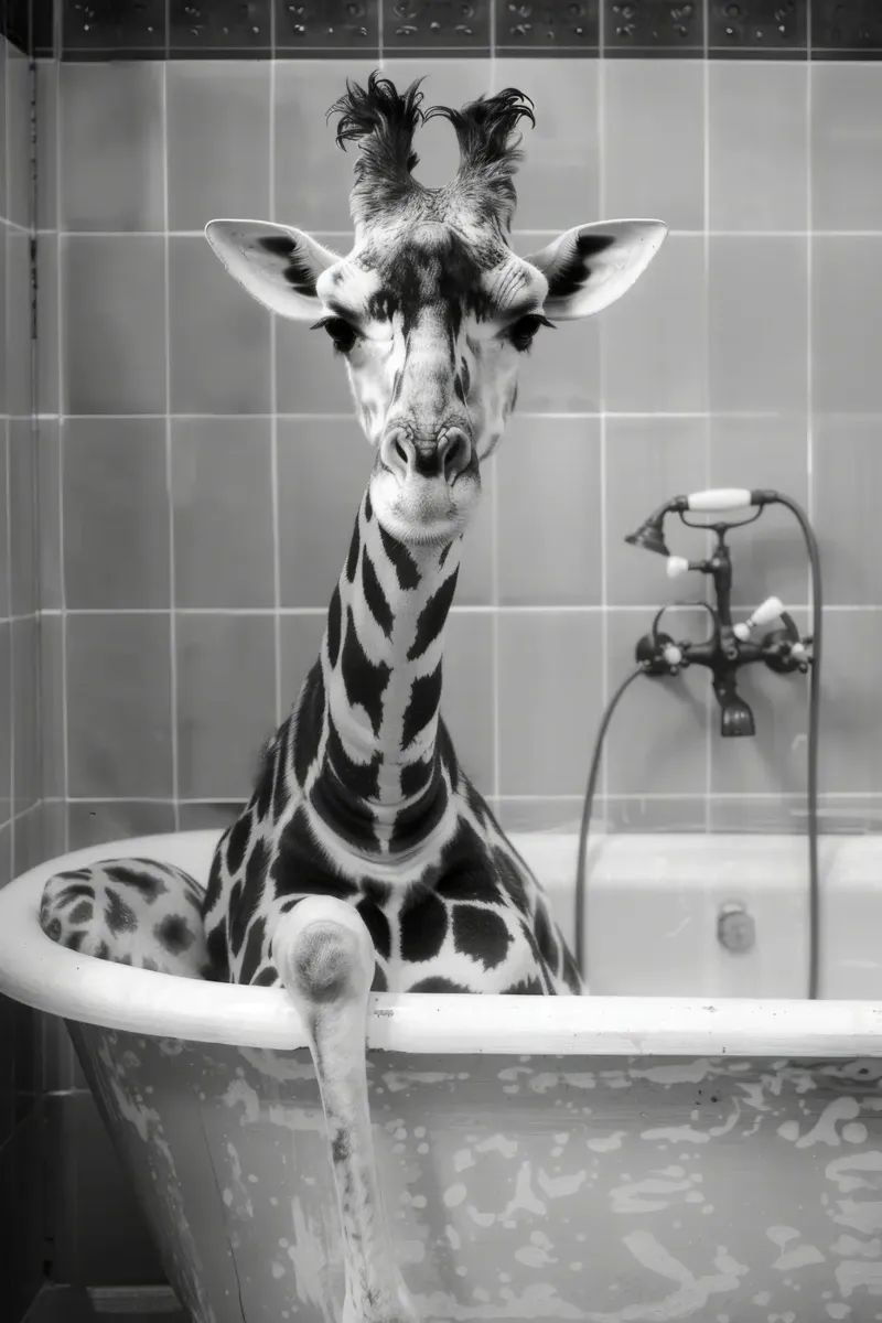 Giraffe in the bathtub poster con telaio in legno da LisaArtes