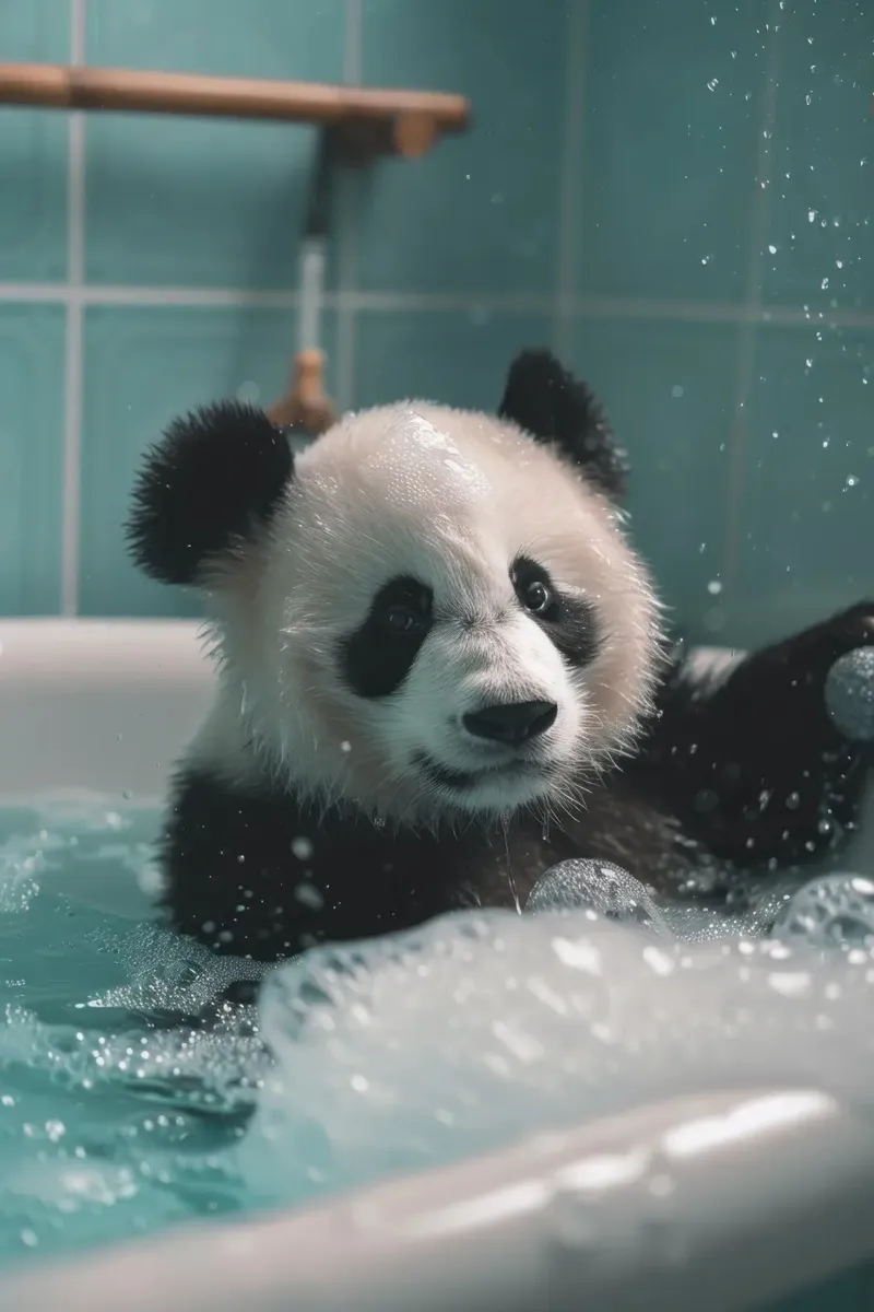 Panda in the foam bath pellicola backlit da LisaArtes