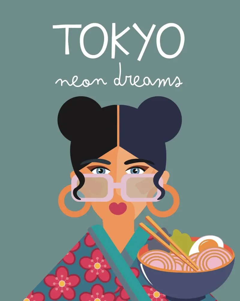 Tokyo | Neon Dreams poster with wooden frame by Ana Paniagua Design