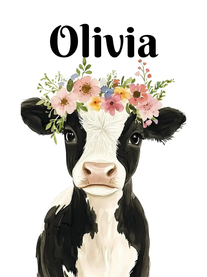 Mucca neonata con corona floreale tela con Cornice a cassetta da IamHomeStudio