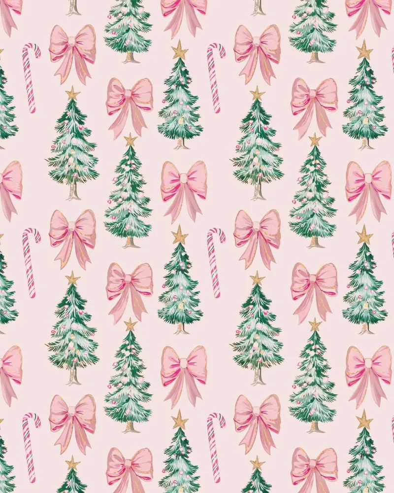 Alberi di Natale rosa Caramelle Fiocchi rosa Coquette Bastoncini di zucchero poster con telaio in legno da Gentle Echoes Art