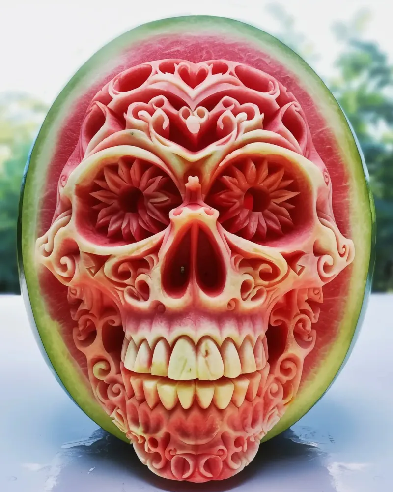 Palla di anguria | Scultura di frutta Calavera tela con Cornice a cassetta da Autofocus