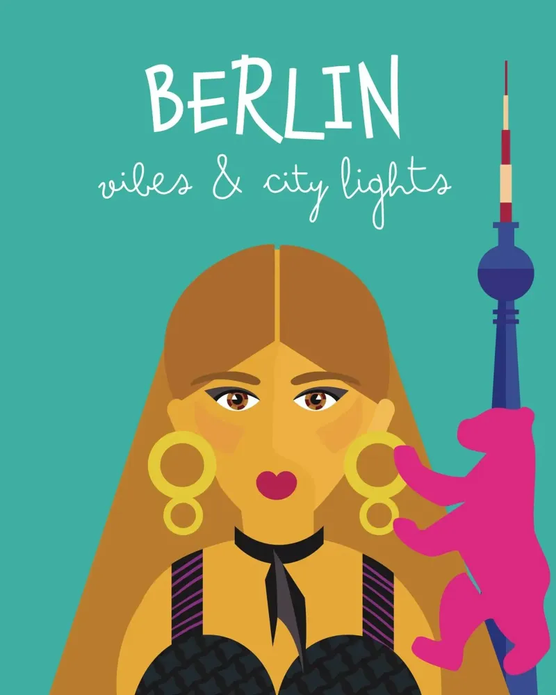 Berlin | Vibes & Lights poster with plastic frame by Ana Paniagua Design