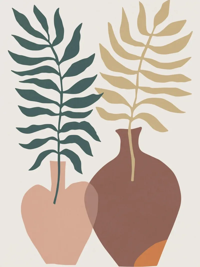 Hojas abstractas en jarrones - minimalismo moderno metacrilato de Whole©