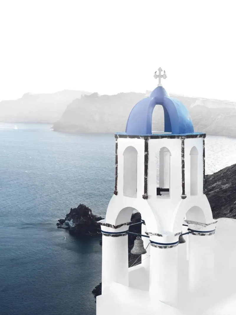 Santorini Aegean Charm - Eleganza blu e bianca pellicola backlit da Whole©