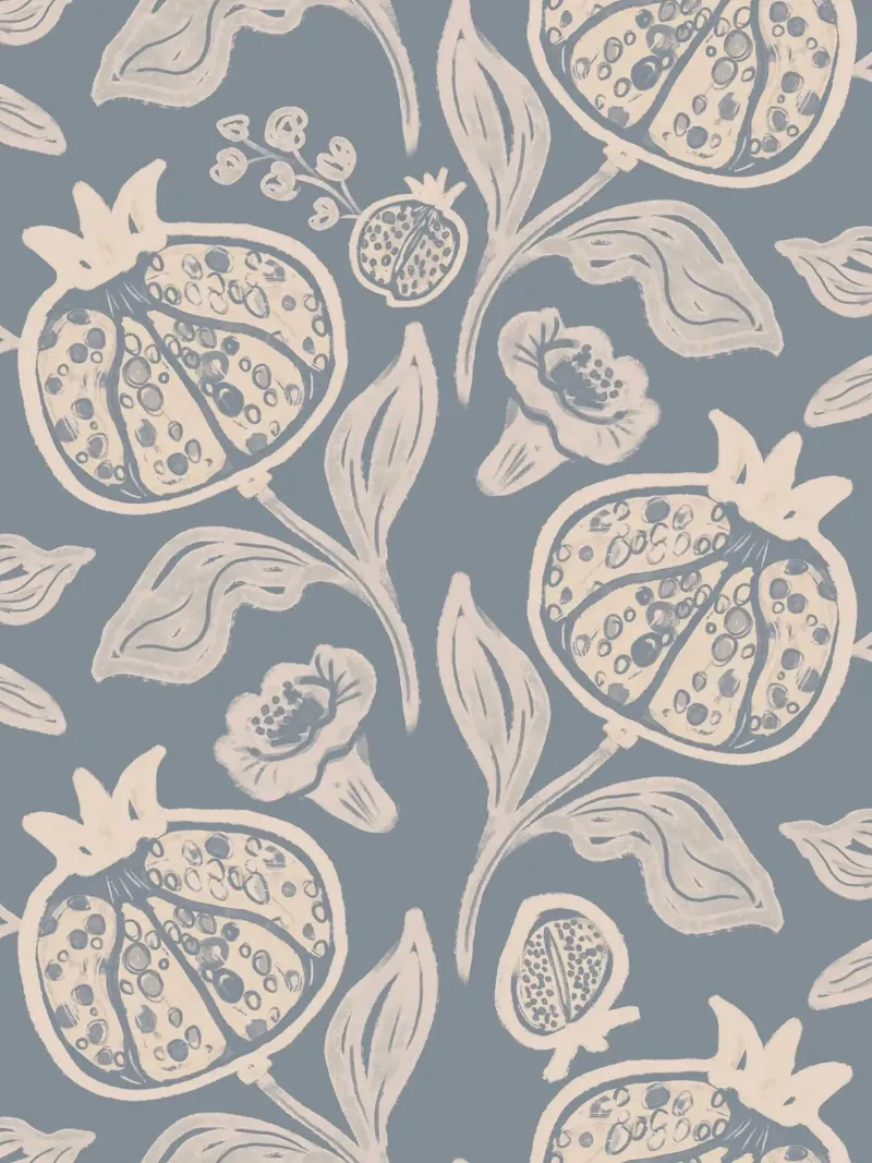 Pomegranates Botanical Fruits - Dusty Blue carta hahnemühle da anisillustration