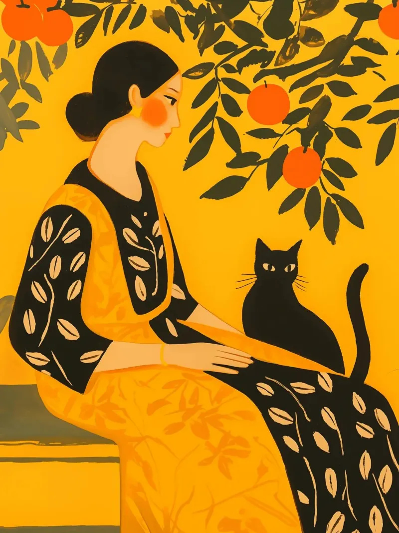 Donna con arance e gatto - Ispirato a Matisse alluminio dibond da Autofocus