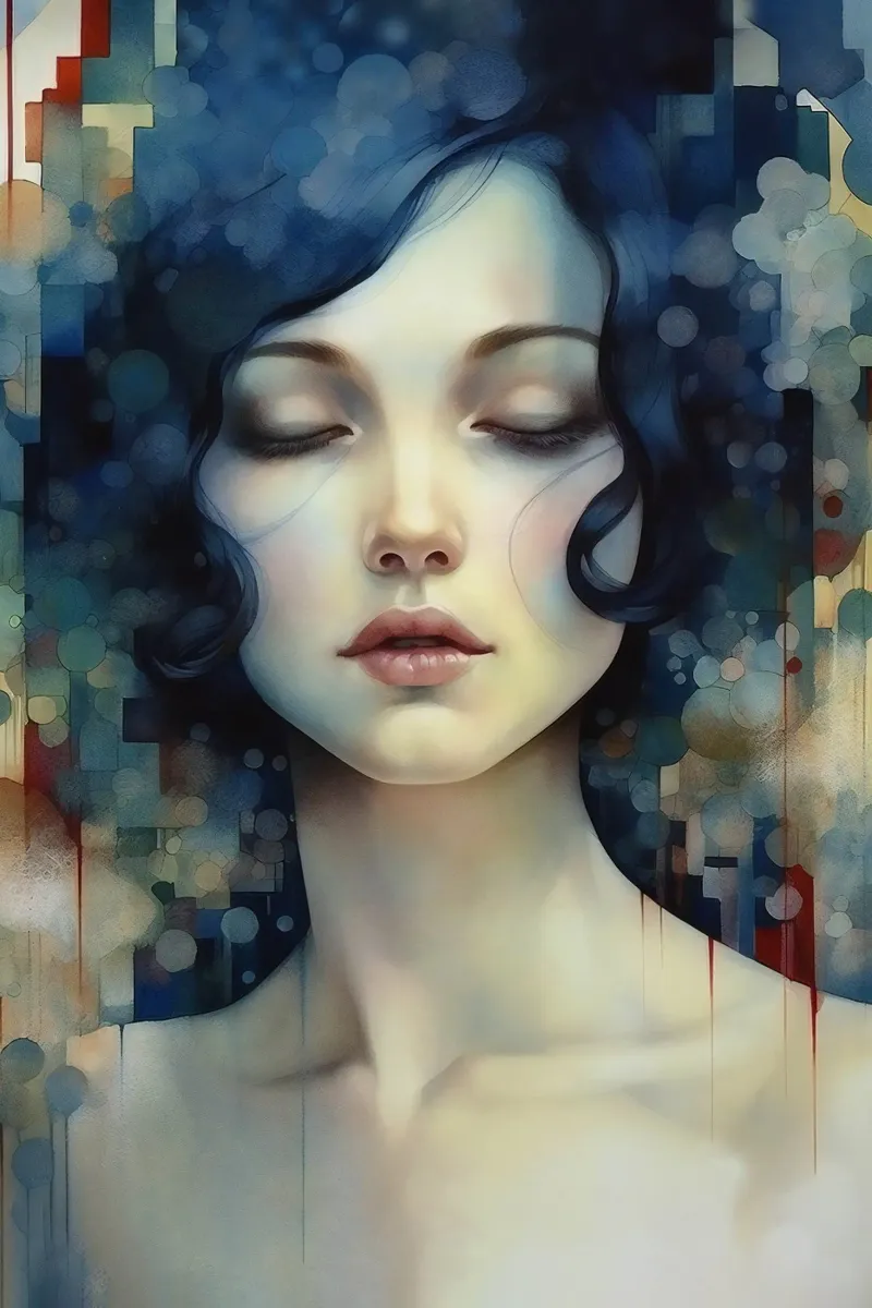 Emel Tunaboylu - Ragazza dai capelli blu con riflessi carta hahnemühle da The Artcircle