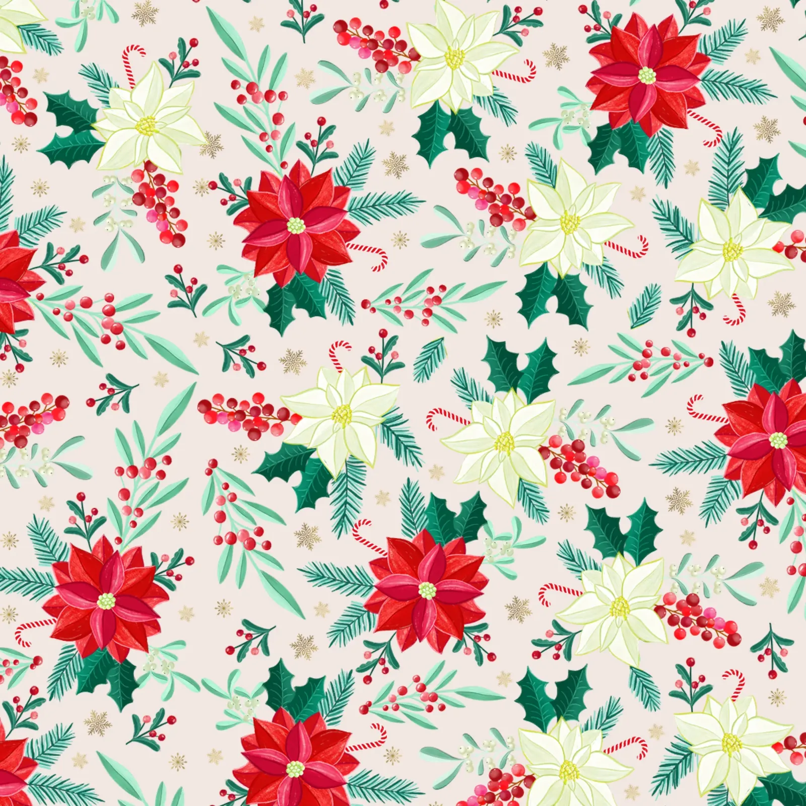 Christmas pattern with poinsettias and winter botanicals poster with aluminum frame by CalliLetters