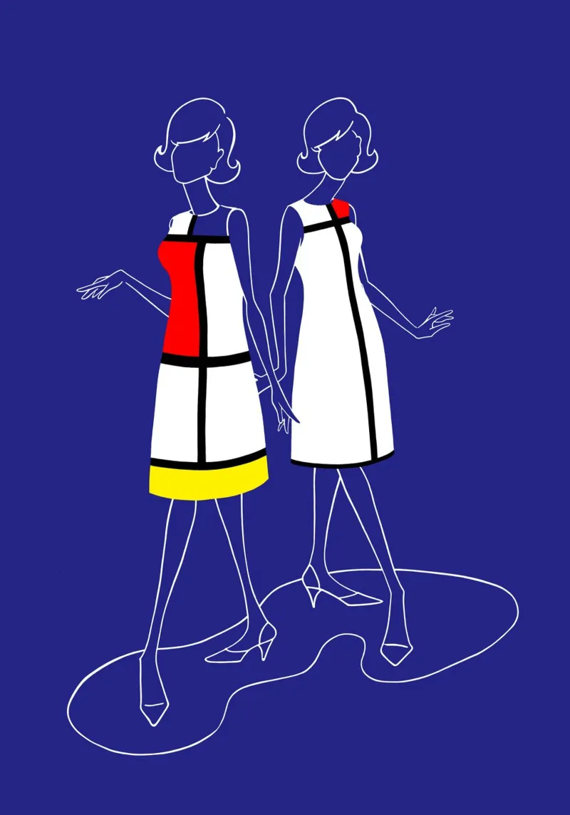 Midcentury Fashion Illustration poster avec cadre en bois de Kate Westworth