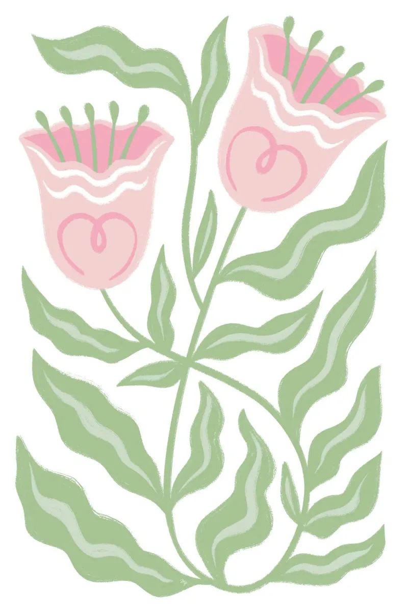Tulipes roses folkloriques poster avec cadre en plastique de Martina