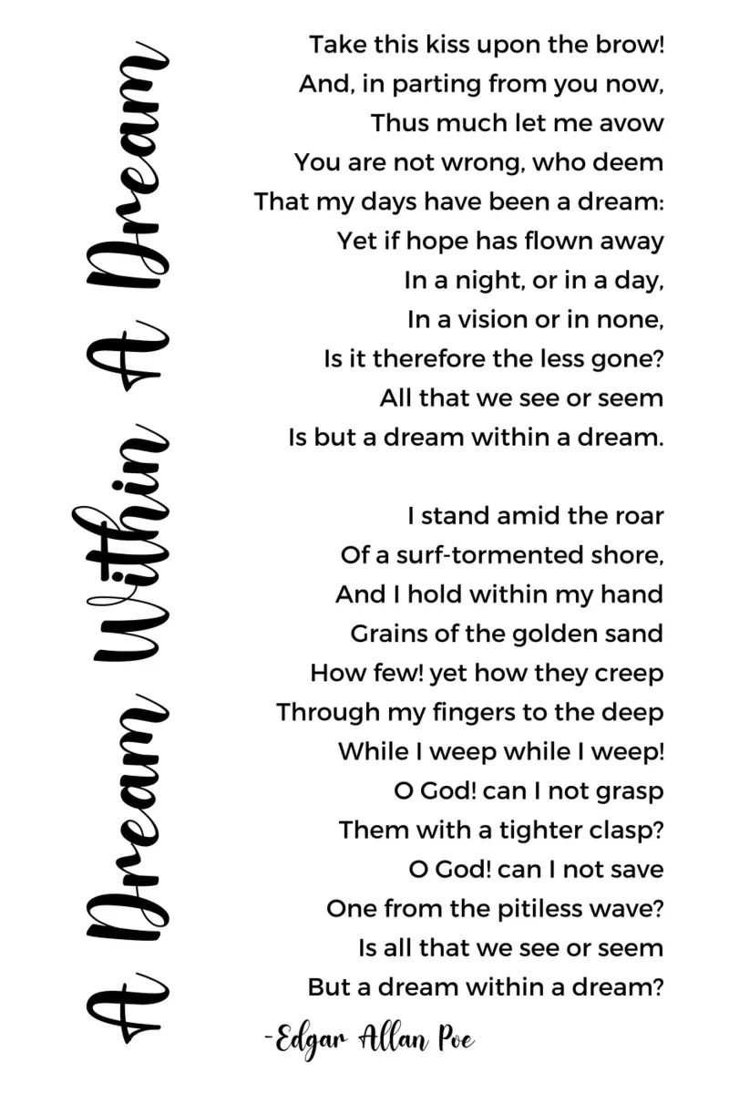 A Dream Within A Dream Poem by Edgar Allan Poe canvas met Baklijst van Shark Printables