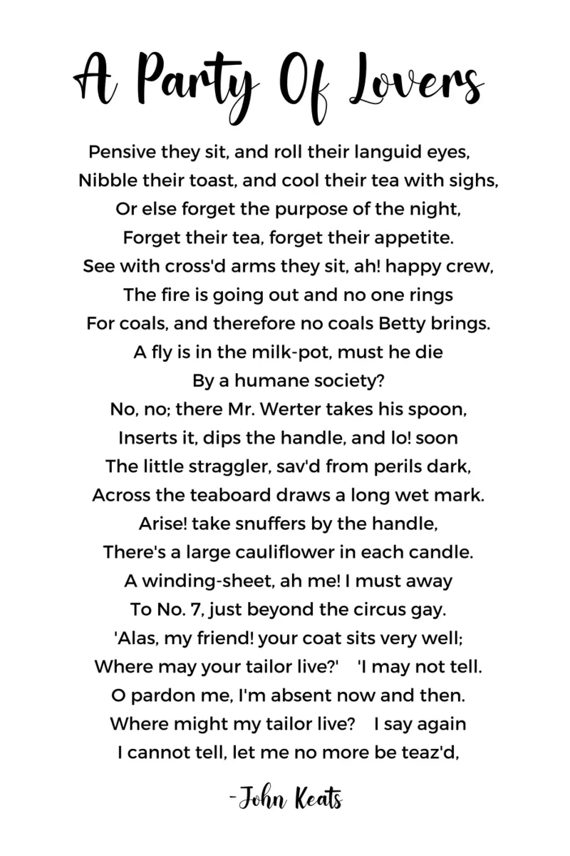 A Party of Lovers Poem by John Keats carta hahnemühle da Shark Printables