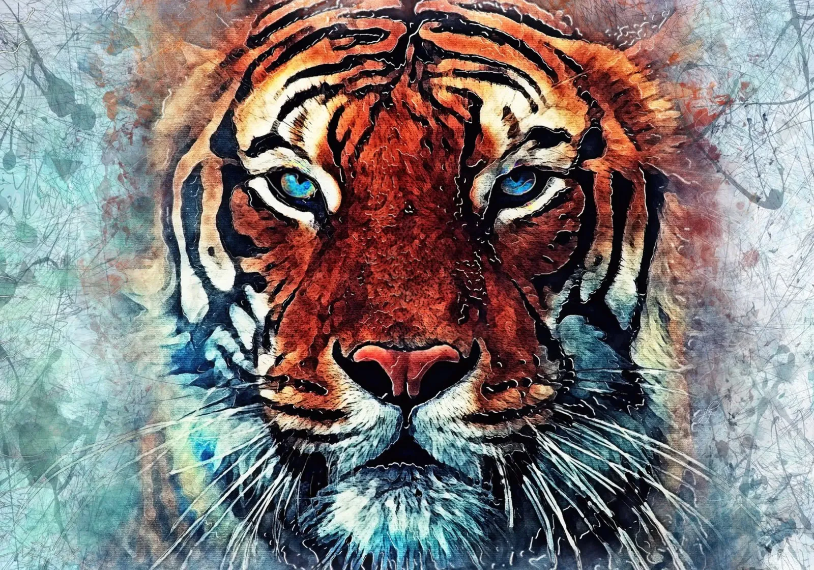 Tijger gezicht dierenkunst hahnemühle van Justyna Jaszke JBJart